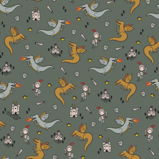 Baumwolle Drachenkämpfer auf Khaki