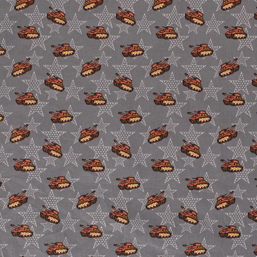 Baumwolle Panzer & Sterne auf Dunkelgrau