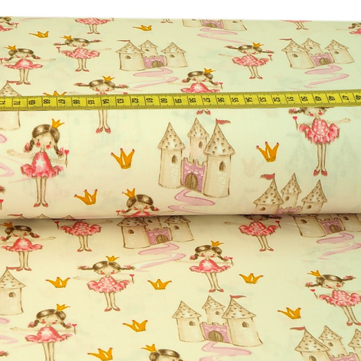 Baumwolle Prinzessinnenschloss auf Hellbeige Überbreite Baumwolle Prinzessinnenschloss auf Hellbeige Überbreite