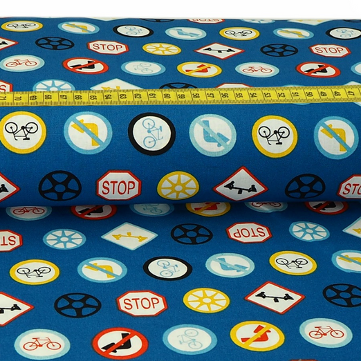 Baumwolle Verkehrsschilder auf Rauchblau Überbreite
