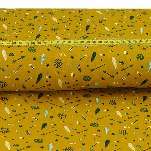 Baumwolle Indianersymbole auf Senfgelb