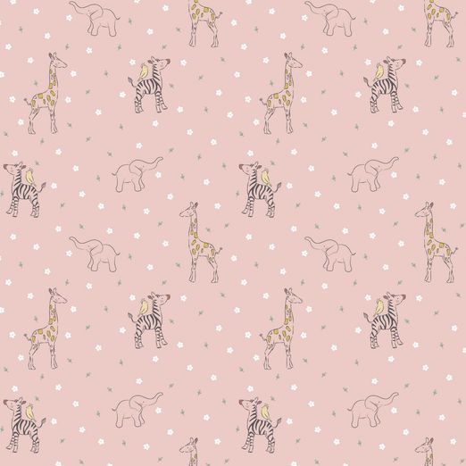 Baumwolle Sweet Safari Animals & Flowers Apricot