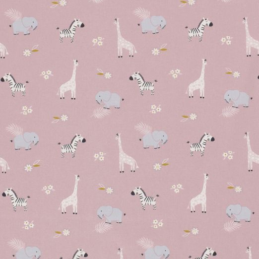 Baumwolle Wildtiere in den Blumen auf Altrosa