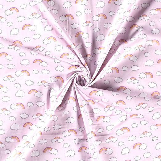 Baumwolle Clouds & Rainbows auf Hellrosa