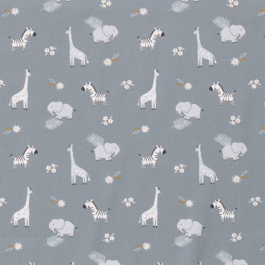 Baumwolle Wildtiere in den Blumen auf Rauchblau