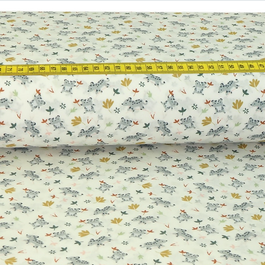 Baumwolle Autumn Leo Hellgrau auf Cremeweiß