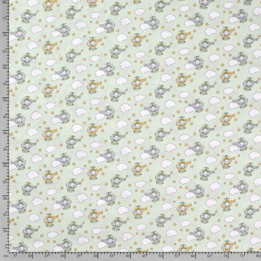 Baumwolle Elefant im Helikopter auf Hellmint