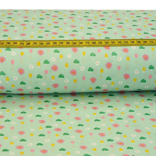 Baumwolle GLITZER Tulpen & Pilze auf Hellmint