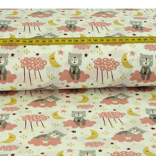 Baumwolle Bärchen auf Wolke Altrosa