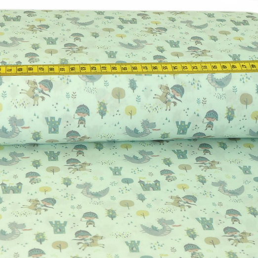 Baumwolle Knight Dragons auf Hellmint