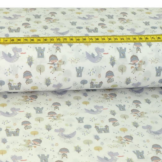 Baumwolle Knight Dragons auf Weiß