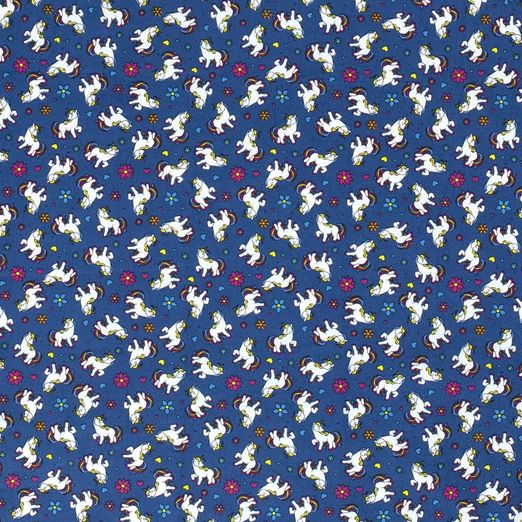 Baumwolle Regenbogeneinhorn auf Blau
