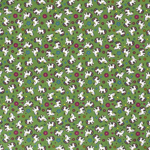 Baumwolle Regenbogeneinhorn auf Grün