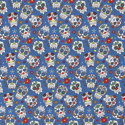 Jersey Coloured Skulls auf Jeansblau