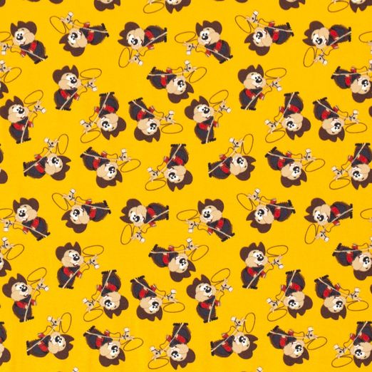 Jersey Cowboy mit Steckenpferd auf Senfgelb Jersey Cowboy mit Steckenpferd auf Senfgelb