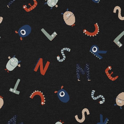 Jersey Monsterchen & Buchstaben auf Anthrazit Meliert