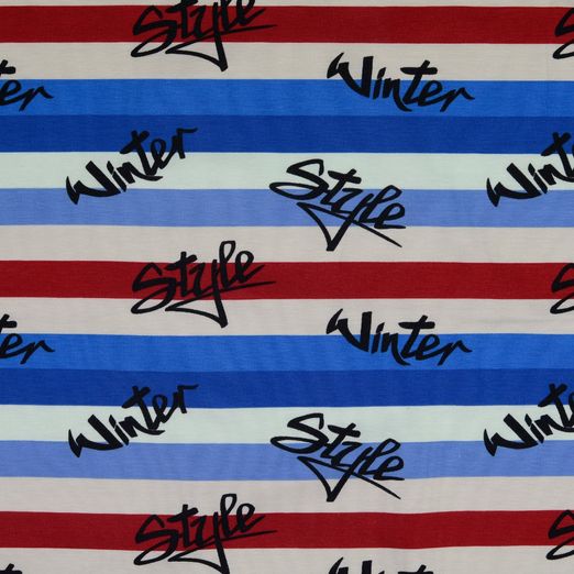 Jersey Winter Style auf Streifen Dunkelrot/Blau