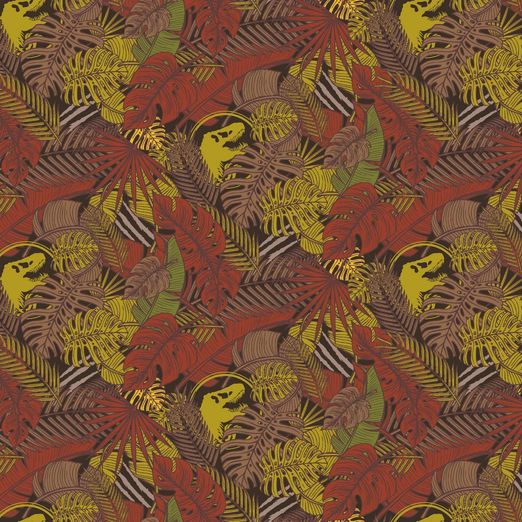 Jersey Jurassic World Dinos im Dschungel Blutorange auf Braun LIZENZ
