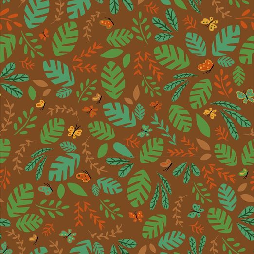 Jersey Schmetterlinge & Palmenblätter auf Braun