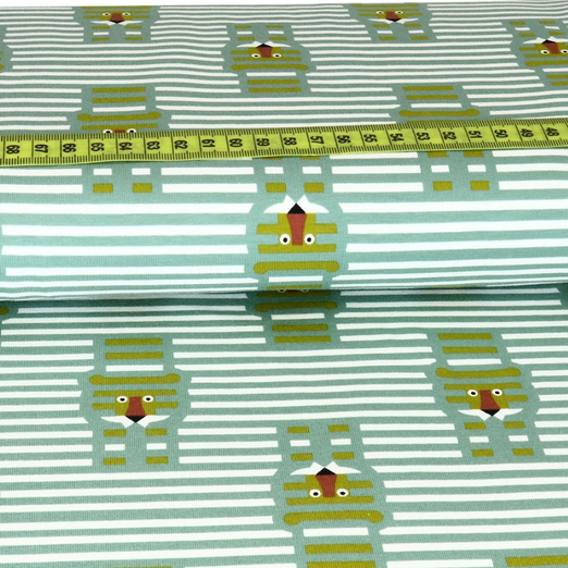 Jersey Organic Cotton Löwenprinz auf Streifen Dunkelmint