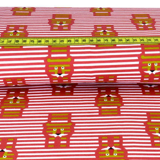 Jersey Organic Cotton Löwenprinz auf Streifen Hellem Bordeaux