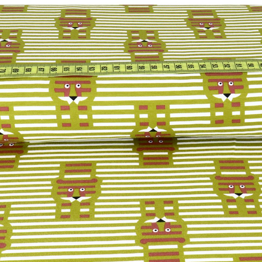 Jersey Organic Cotton Löwenprinz auf Streifen Senfgelb