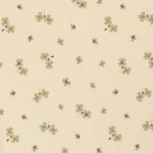 Jersey Kleeblätter und Marienkäfer auf Hellbeige Digital BIO