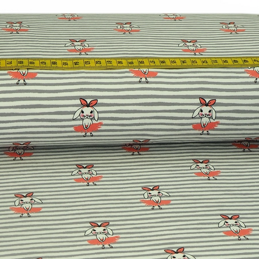 Jersey Häschenballerina auf Streifen mit Koralle