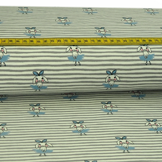 Jersey Häschenballerina auf Streifen mit Hellem Rauchblau