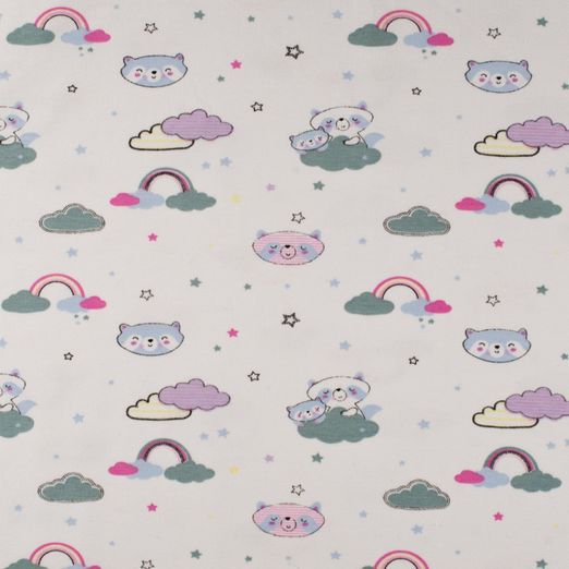 Jersey Waschbär in den Wolken Dunkelmint/Pink auf Creme Jersey Waschbär in den Wolken Dunkelmint/Pink auf Creme