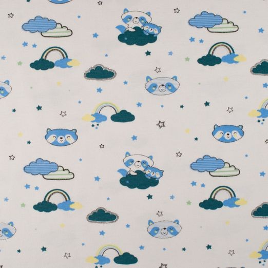 Jersey Waschbär in den Wolken Hellblau/Petrol auf Creme