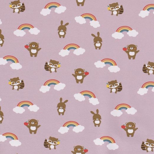 Jersey Waldtiere & Regenbögen auf Altrosa