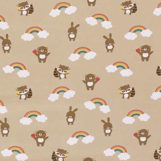 Jersey Waldtiere & Regenbögen auf Beige