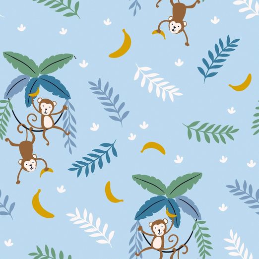 Jersey Äffchen in den Bäumen auf Hellblau Jersey Äffchen in den Bäumen auf Hellblau