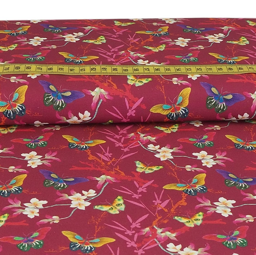 Baumwolle Nice Butterflies auf Fuchsia Digital ÜBERBREITE