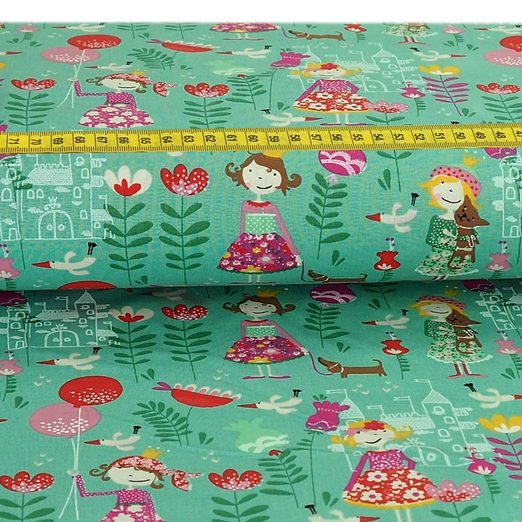 Baumwolle Märchenland auf Mint Überbreite