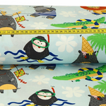 Baumwolle Holiday Animals auf Hellblau Überbreite Baumwolle Holiday Animals auf Hellblau Überbreite