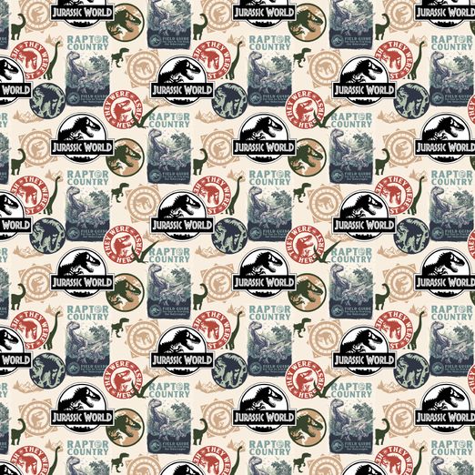 Baumwolle LIZENZ Jurassic World Patch auf Creme Digital Baumwolle LIZENZ Jurassic World Patch auf Creme Digital