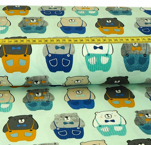 Baumwolle Bär in Latzhose Hellmint Überbreite