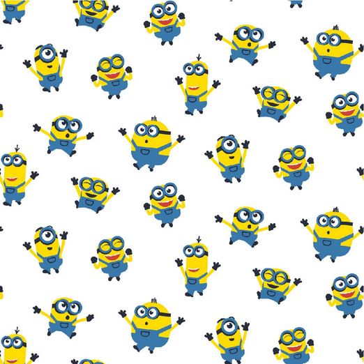 Baumwolle LIZENZ Aufgeregte Minions auf Weiß