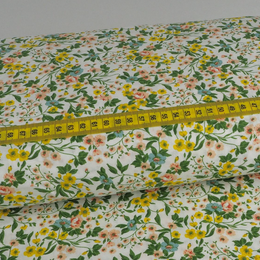 Baumwolle Blümchen Mary Weiß mit Blau