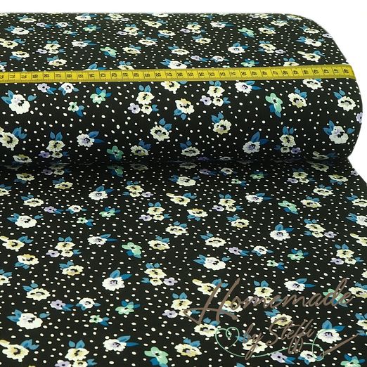 Baumwolle Fuego Flowers auf Schwarz