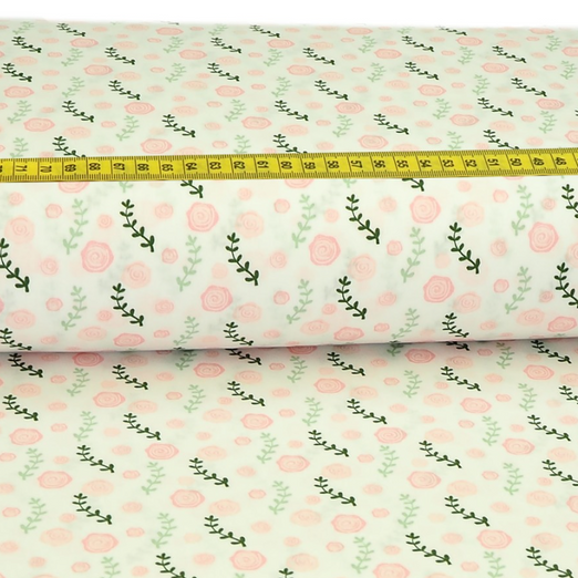 Baumwolle Blüten & Zweige auf Cremeweiß Baumwolle Blüten & Zweige auf Cremeweiß