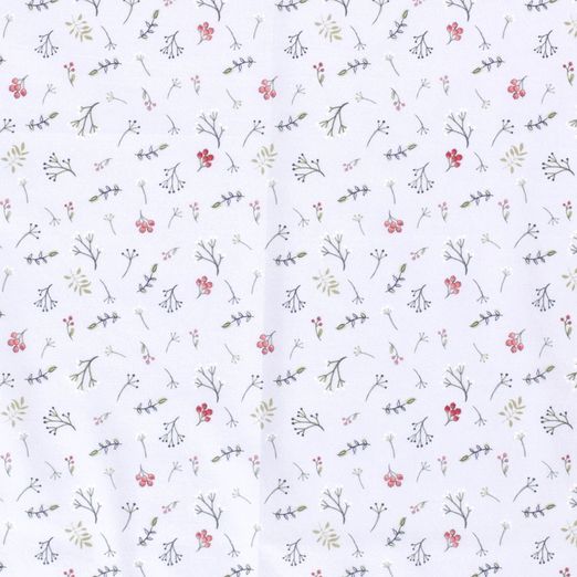 Baumwolle Blätter- und Beerenzweige auf Hellgrau