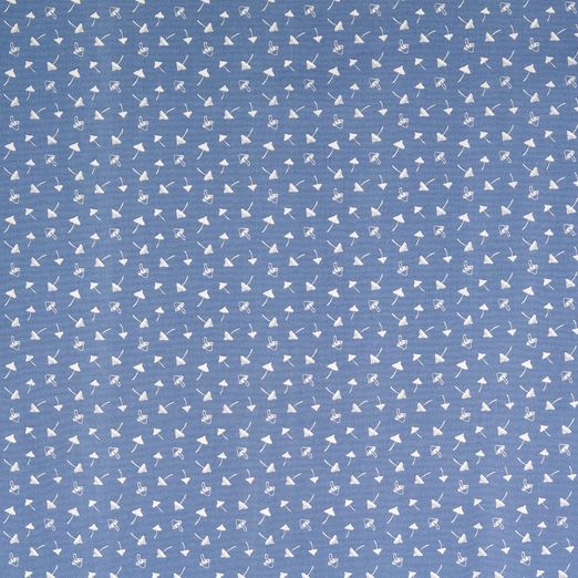 Baumwolle Kleine Pilze auf Hellem Rauchblau