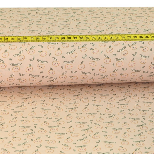 Baumwolle Happy Apples auf Hellrosa