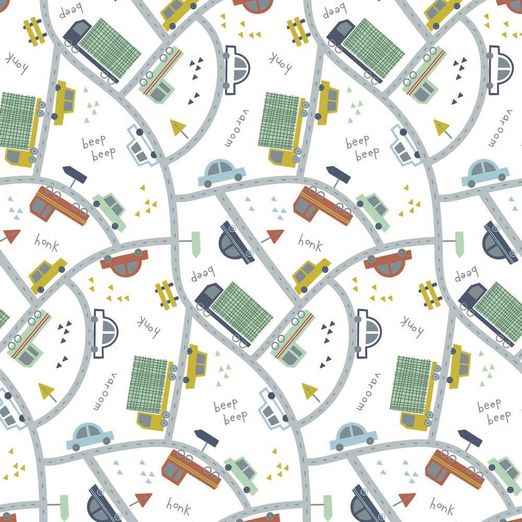 Baumwolle Traffic Cars auf Cremeweiß