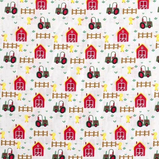 Baumwolle Bauernhofleben auf Hellem Mintgrau