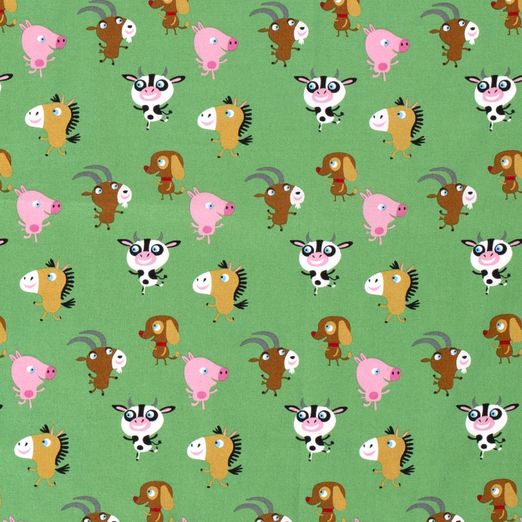 Baumwolle Bauernhoftiere auf Grün