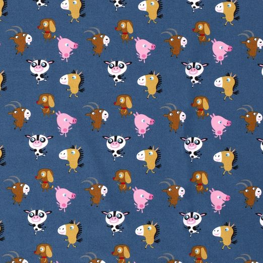 Baumwolle Bauernhoftiere auf Rauchblau